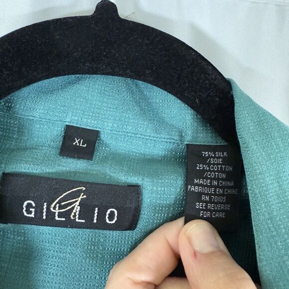 Gillio Silk Blend Shirt Men'sXL Solid Green Short Sleeve Button Up Front Pocket - Picture 6 of 10